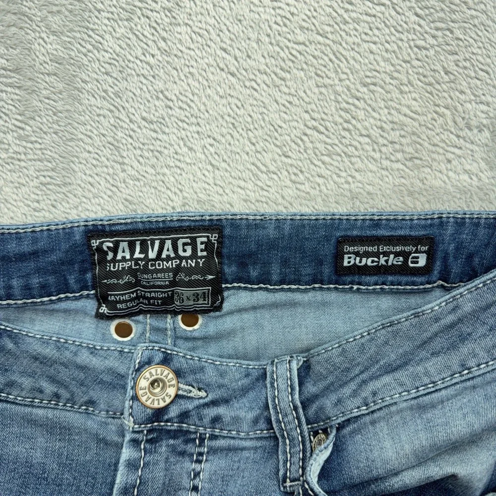 Salvage Straight Leg Jeans Mens 36x34 Blue Mayhem Regular Fit Buckle Exclusive